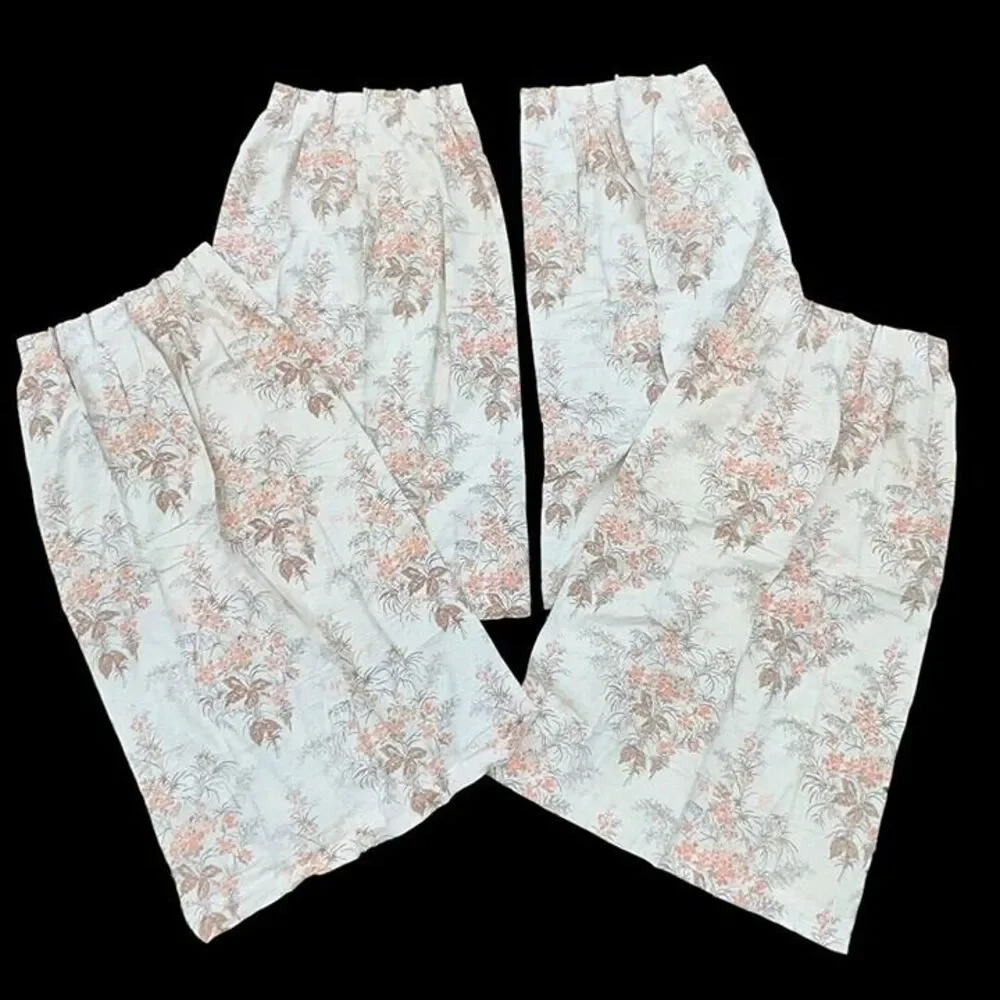 Vintage 1960s 1970s White Floral Pleated Drapes Curtains Set of 4